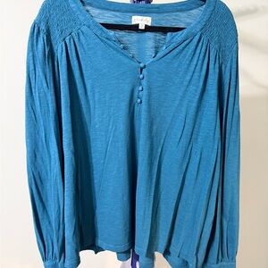 Wonderly Teal Button-Front Blouse